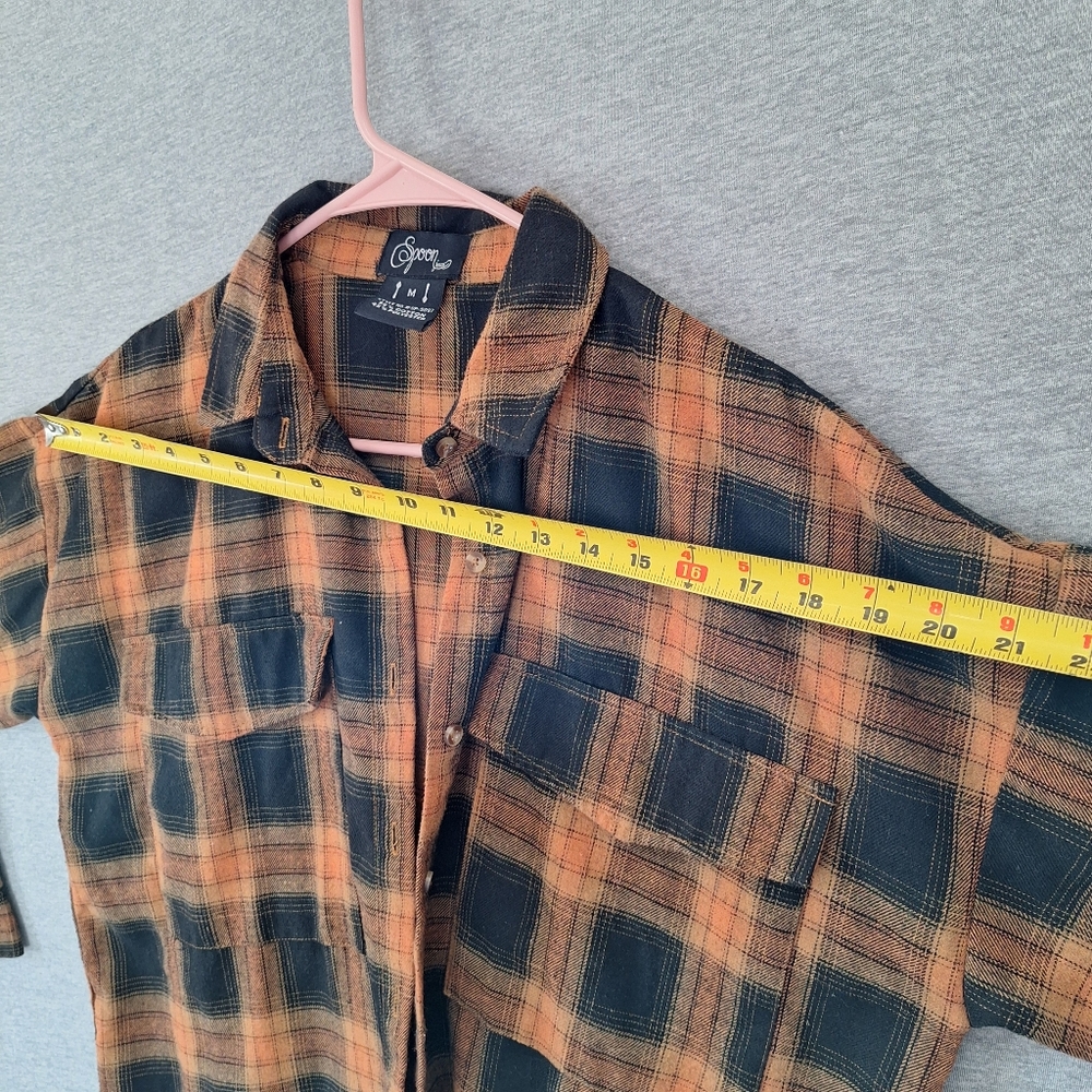 Spoon Jeans Women's Oversized Hi-Lo Plaid Flannel Size Medium Orange And Black - Picture 5 of 11